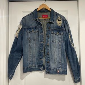 Blue Guess distressed and oversized jacket